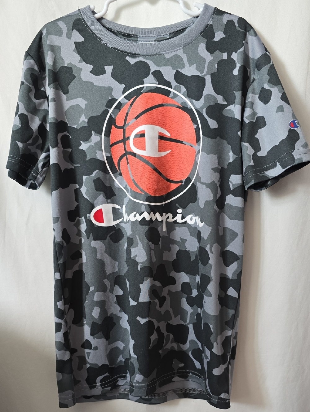 Champion Gray Camo Short-Sleeve Basketball Tee Athletic Boys Girls 10 12 M L